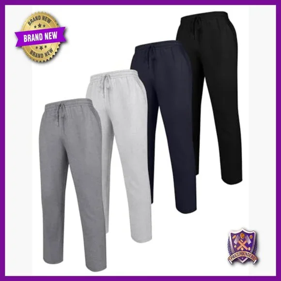 4 Pack Men's Sweatpants Joggers with Pockets Open Bottom Gym Athletic Pants
